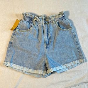 NWT high waisted denim paper bag shorts, size Medium.